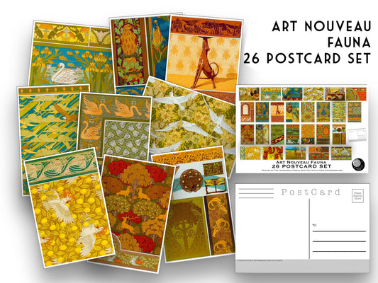 26 Art Nouveau Fauna Postcards - Set of 26 Artist Post cards - Animal Patterns - Maurice Verneuil - Scrapbooking - Vintage Design Postcard