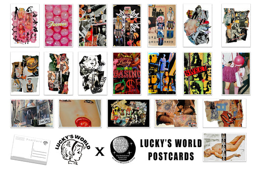 20 Luckys World Postcards - Set of 26 Artist Post cards - Hand cut artwork - collage art - Scrapbooking - Artist Design Postcard