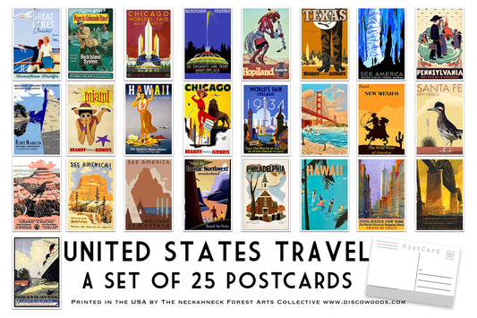 United States Travel Postcard Set- Set of 25 Postcards - Vintage - Travel - Scrapbooking Post Cards - Adventure - home decor