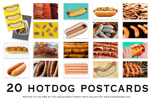 Hot Dog Postcard Set - Set of 20 Postcards - Many Varieties of Hotdogs - Food - Grilling - Scrapbooking Post Cards - funny gift - mail