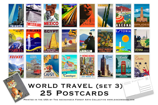 World Travel Postcard (Set 3) - Set of 25 Postcards - Vintage - Travel - Scrapbooking Post Cards - Adventure - home decor