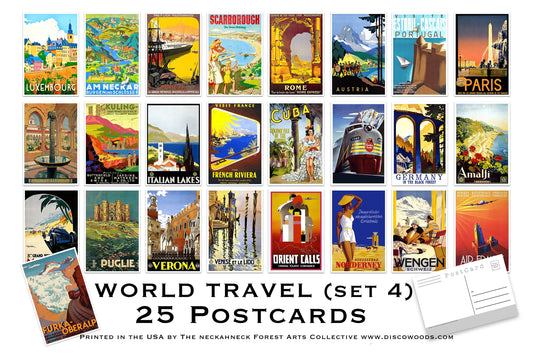 World Travel Postcard (Set 4) - Set of 25 Postcards - Vintage - Travel - Scrapbooking Post Cards - Adventure - home decor