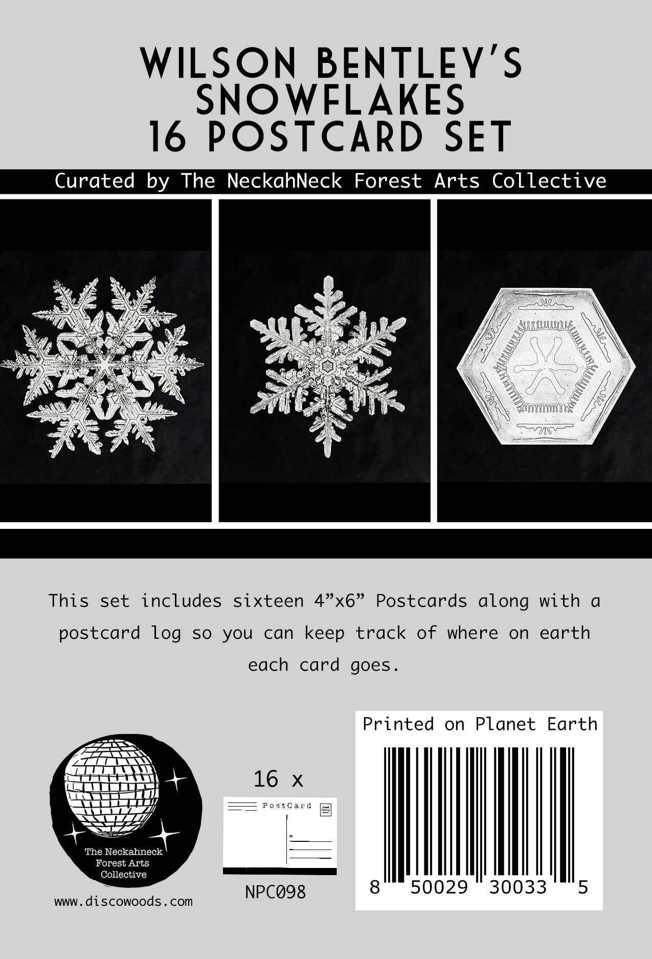 Wilson Bentley Snowflakes - Set of 16 Postcards - Vintage - Nature - Scrapbooking Post Cards great for winter