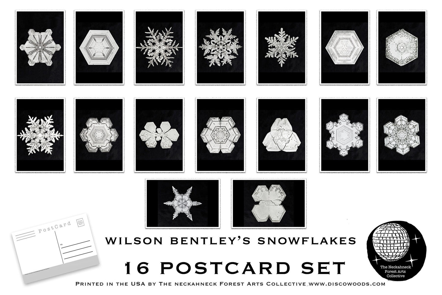 Wilson Bentley Snowflakes - Set of 16 Postcards - Vintage - Nature - Scrapbooking Post Cards great for winter