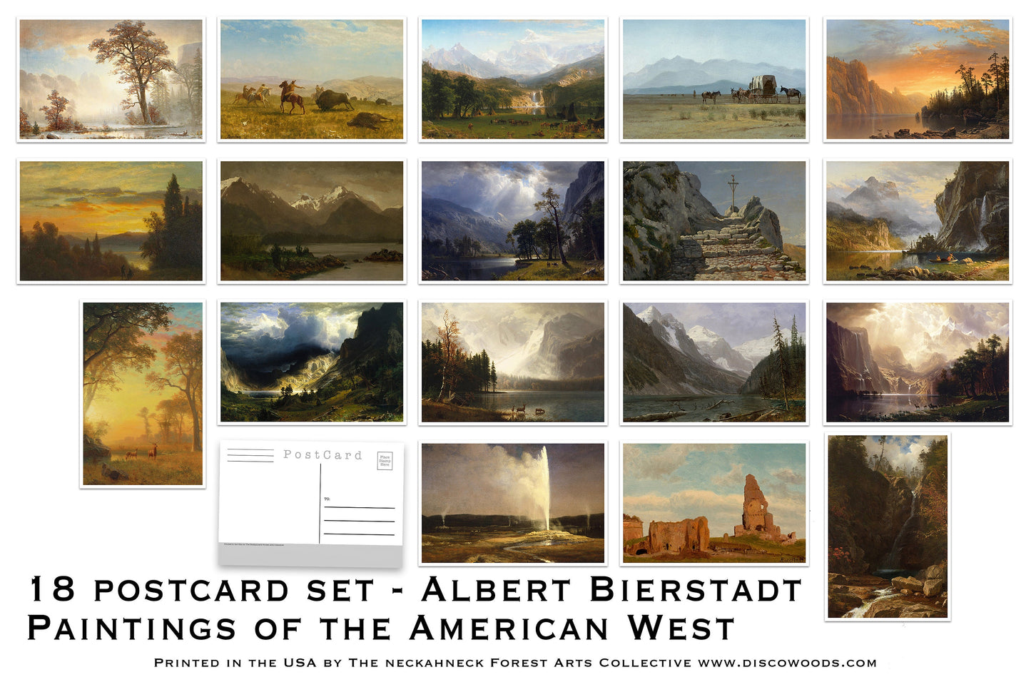 American West Postcard Set - Set of 18 Postcards of Paintings by Albert Bierstadt - artist postcards - Hudson River school - landscapes