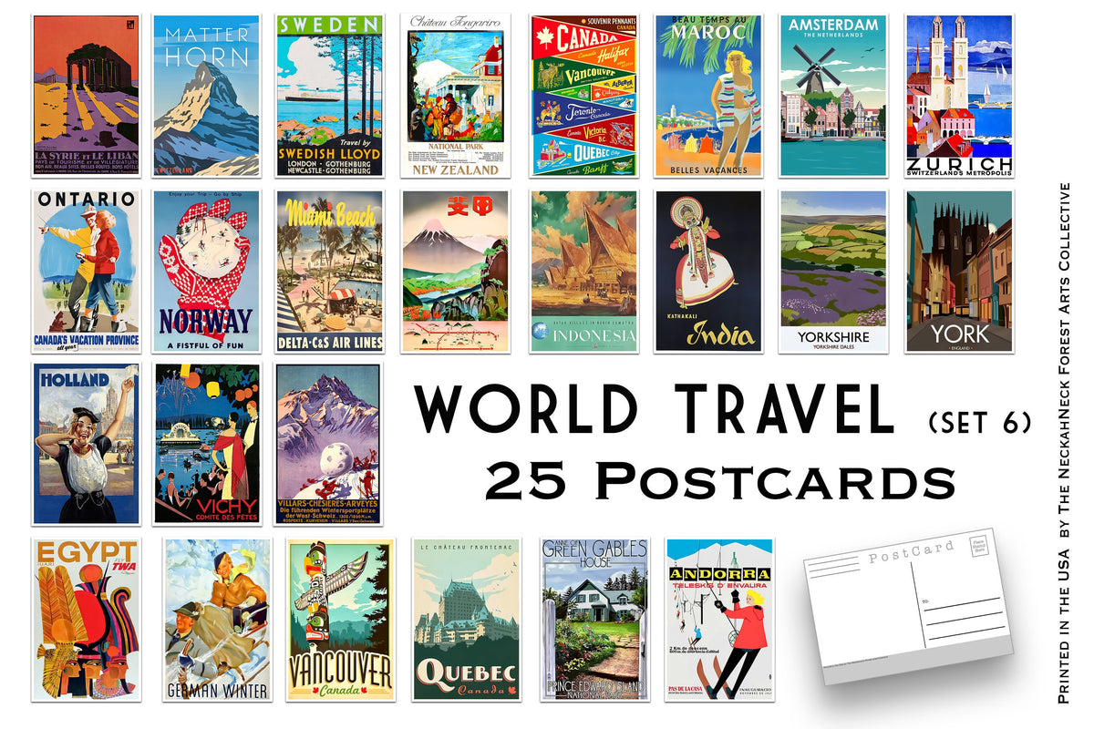 Cart Postal World Travel (Set 6) Postcards - Set of 25 – The NeckahNeck Forest Arts ...