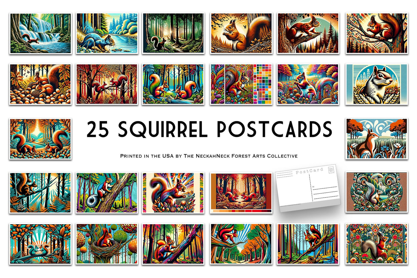 25 Squirrel Postcards - Set of 25 Squirrel Post cards - Animal prints - pop art - Art Nouveau Design Postcard - home decor -junk journals