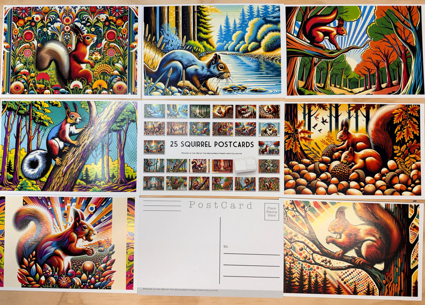 25 Squirrel Postcards - Set of 25 Squirrel Post cards - Animal prints - pop art - Art Nouveau Design Postcard - home decor -junk journals