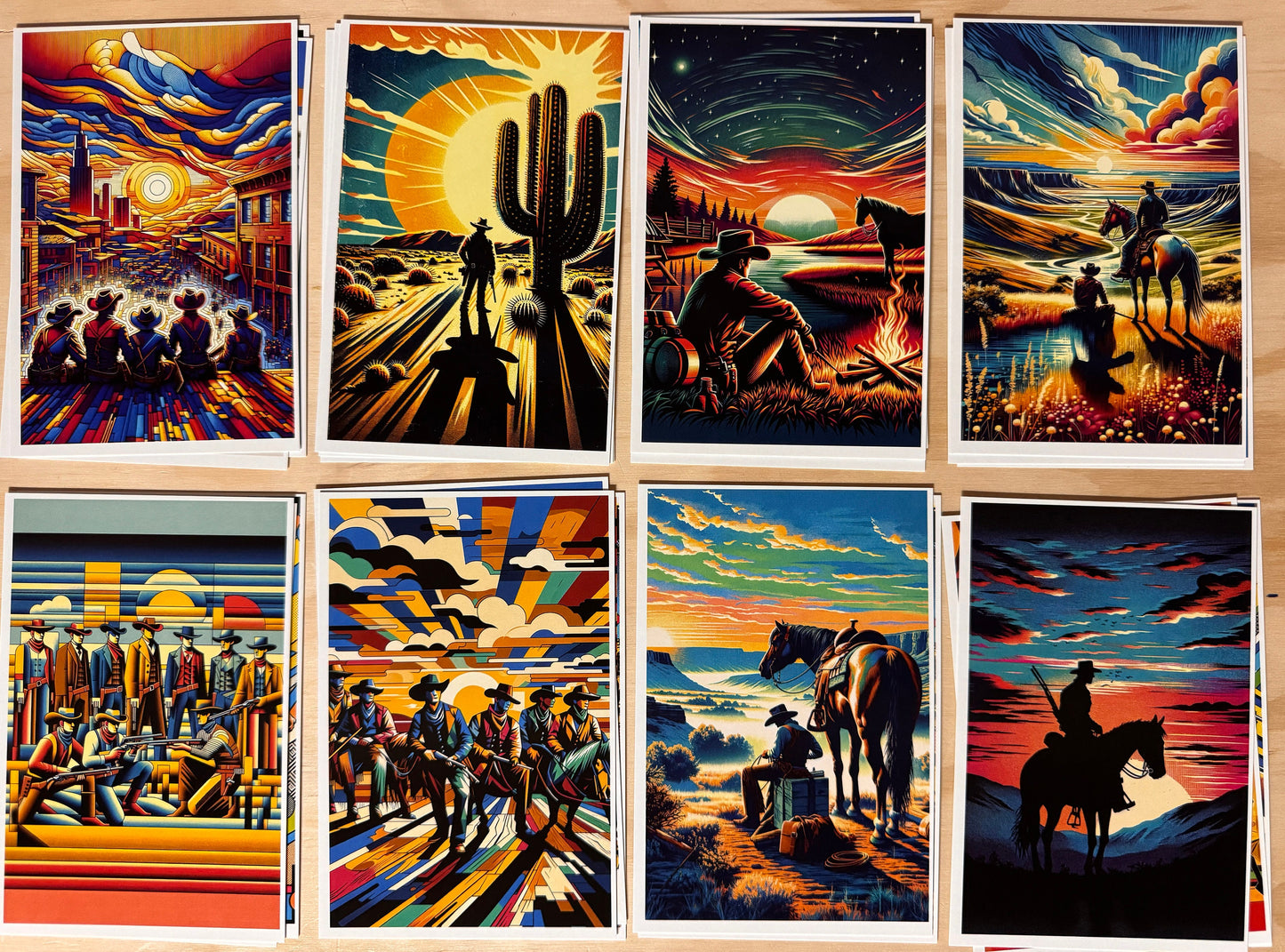 25 Wild West Postcards - 25 Post card Set - full color - bright beautiful prints - pop art -silk screen style cards - cowboys and cowgirls