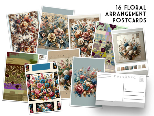 Floral Arrangements - Set of 16 Postcards - New - bright - Floral Illustrations - Nature - blank Post Cards - Natural Wonders - botanical