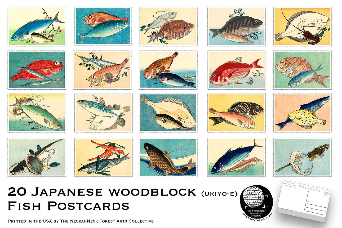 Vintage Japanese Fish Postcards – Set of 20 post cards - Ukiyo-e woodblock print postcards - Nature - Post Cards - Wall Art - Scrapbook