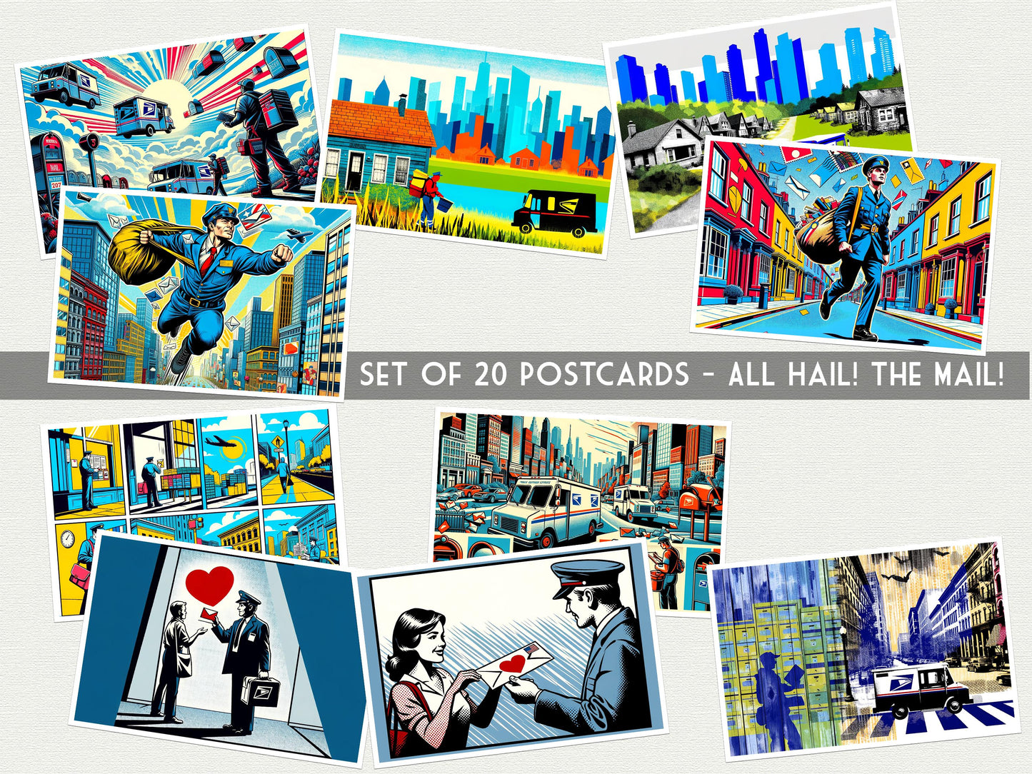 All Hail The Mail - Set of 20 Postcards - USPS - Letter Writing Postcard Set - 20 Retro Mail-Themed Art Prints - home decor - mail for mail