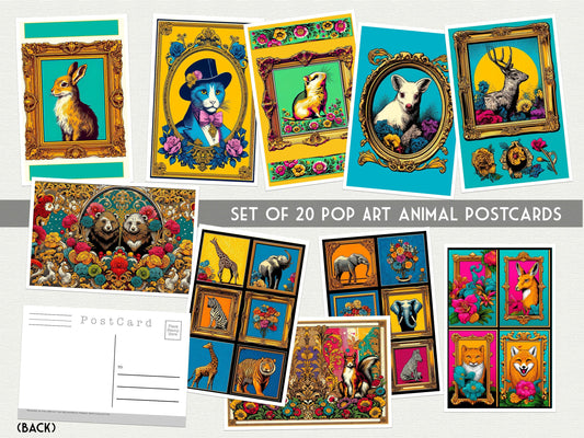 Pop Art Animals Postcards – Set of 20