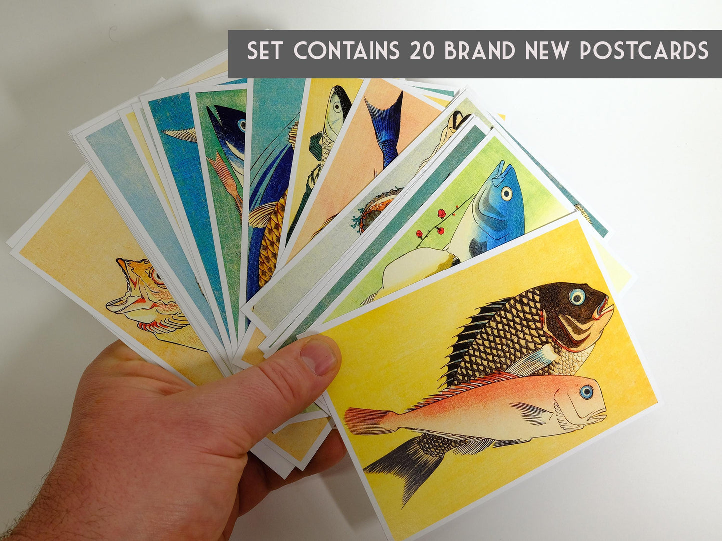 Vintage Japanese Fish Postcards – Set of 20 post cards - Ukiyo-e woodblock print postcards - Nature - Post Cards - Wall Art - Scrapbook