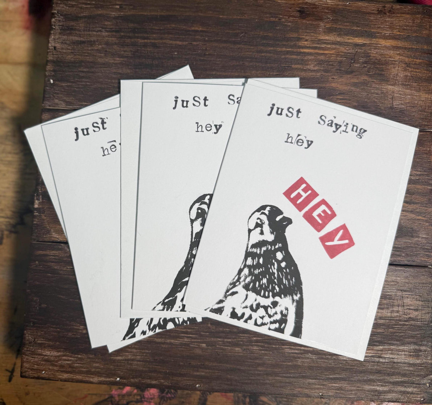 "Just Saying Hey" Hand-Printed Greeting Card