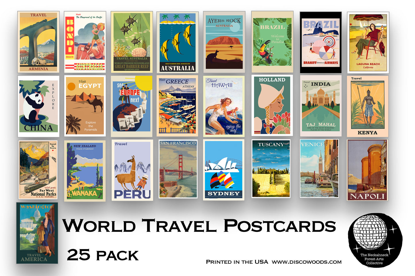 World Travel Postcard Set - Set of 25 Postcards - Vintage - Travel - Scrapbooking Post Cards - Adventure - Jet Setting