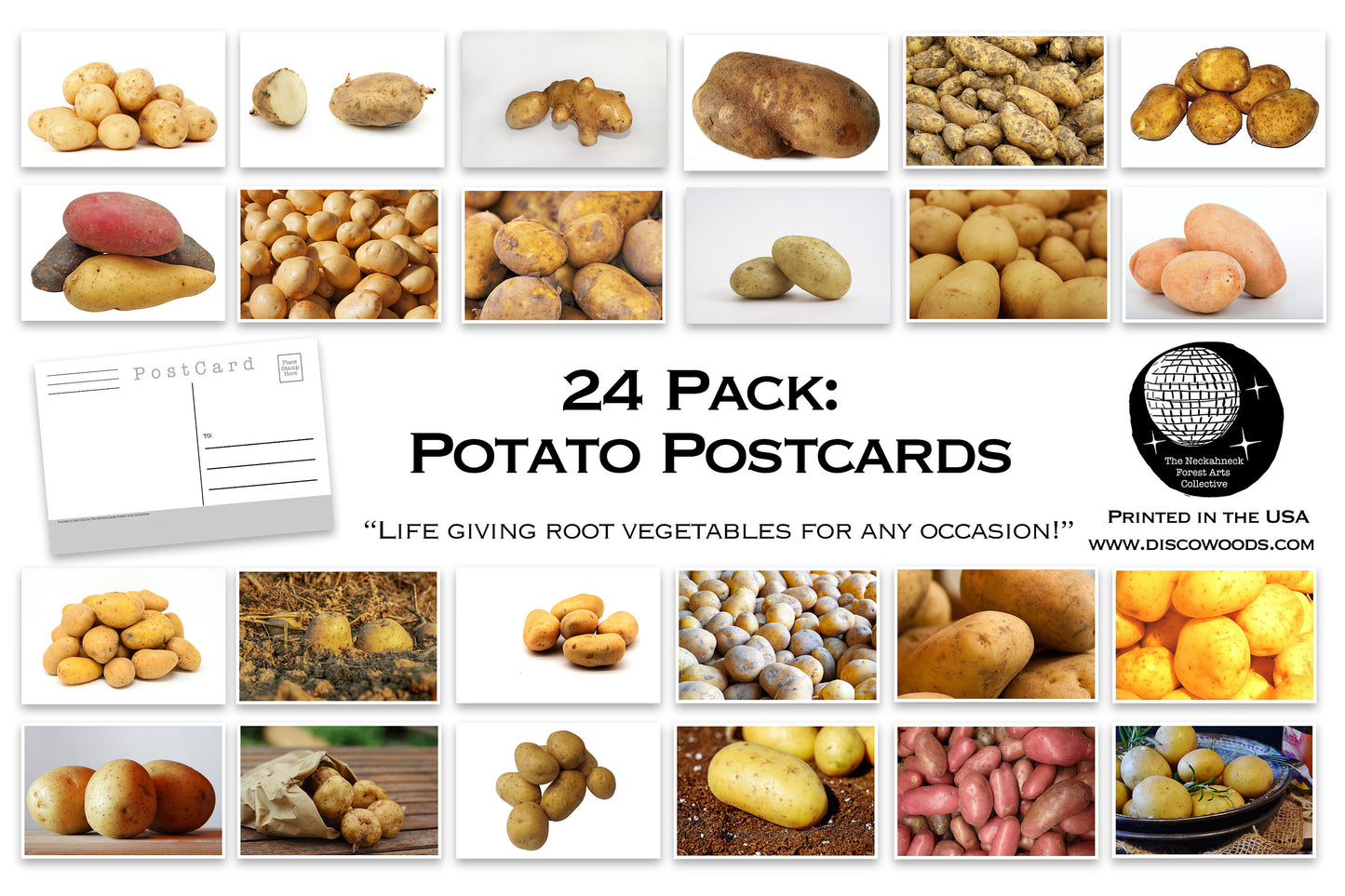 Potato Postcard Set - Set of 24 Postcards - Many Varieties of Potatoes - Russet - Baby Red - Scrapbooking Post Cards - funny gift - mail