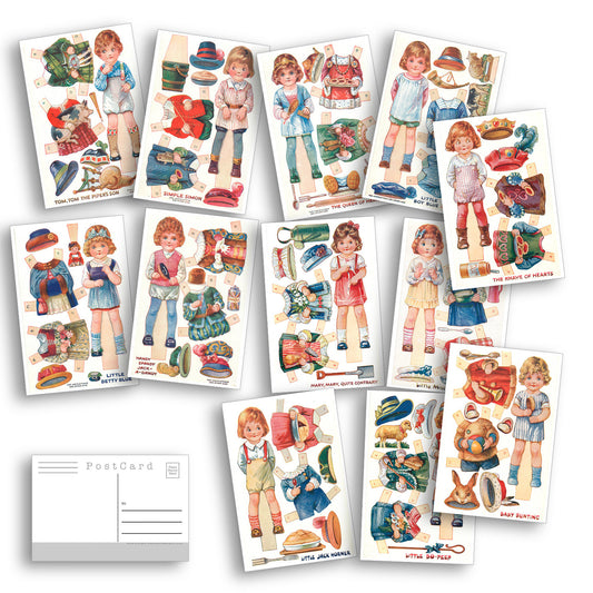Paper Dolls Postcards - Set of 18 Postcards - Vintage - Scrapbooking Post Cards - Mail them cut them out or collage them