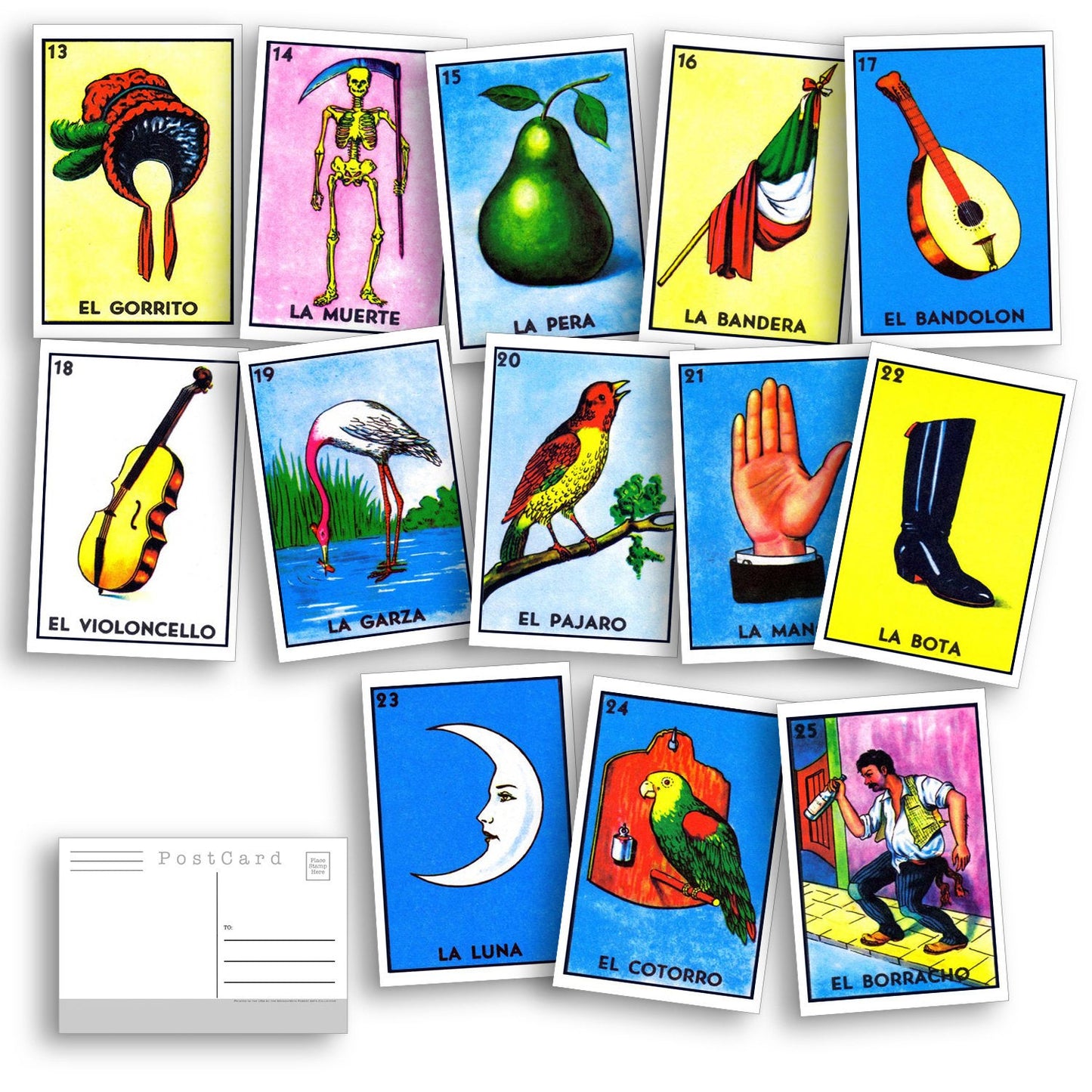La Loteria Postcard Set - Set of 54 bright high quality Postcards