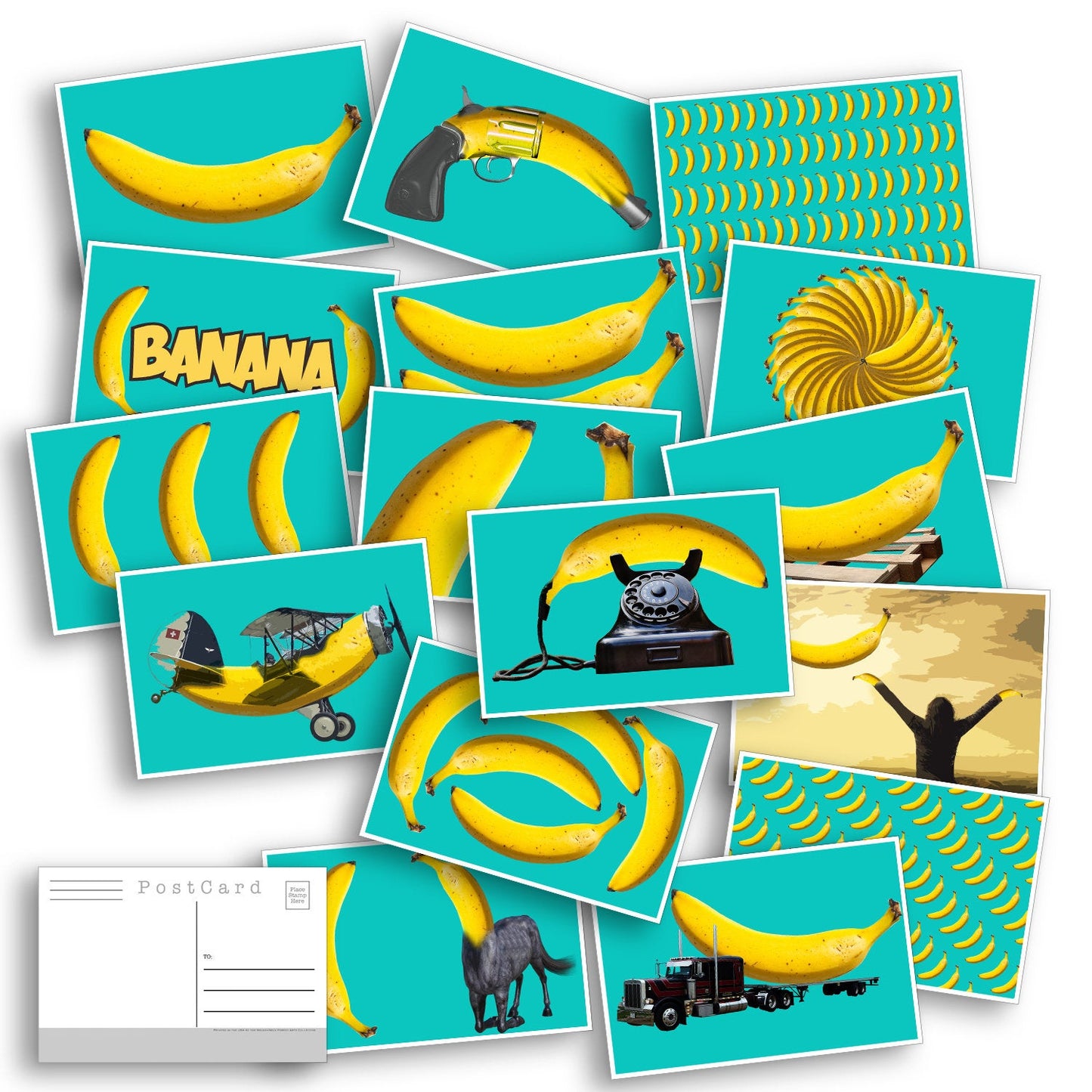 18 Bright Beautiful Banana Postcards great for Scrapbooking, mailing as Post Cards or collage kits