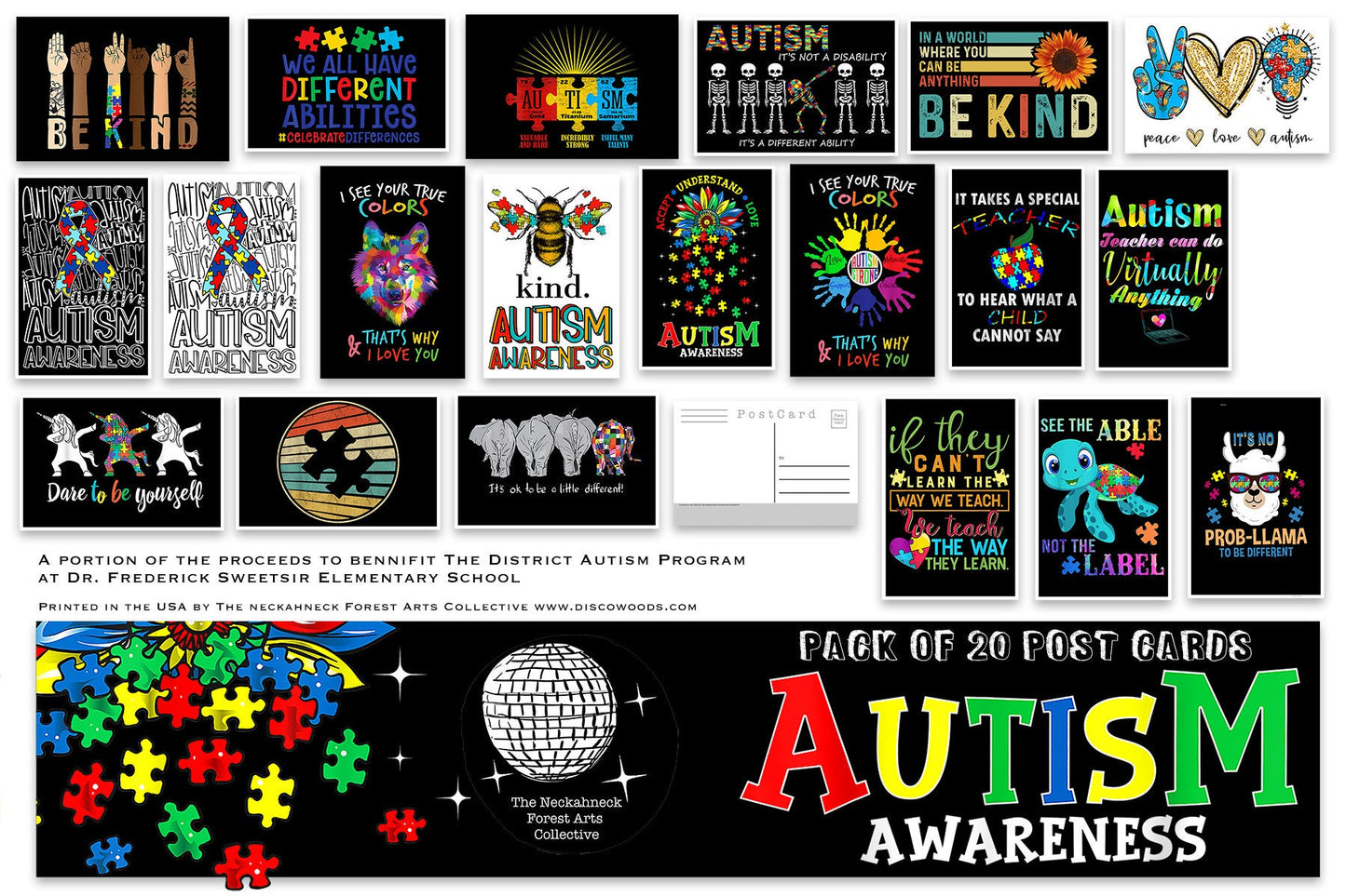 Autism Awareness Set - Set of 20 Postcards - Autism - Teacher Gifts - Scrapbooking Post Cards - Autism Awareness Month