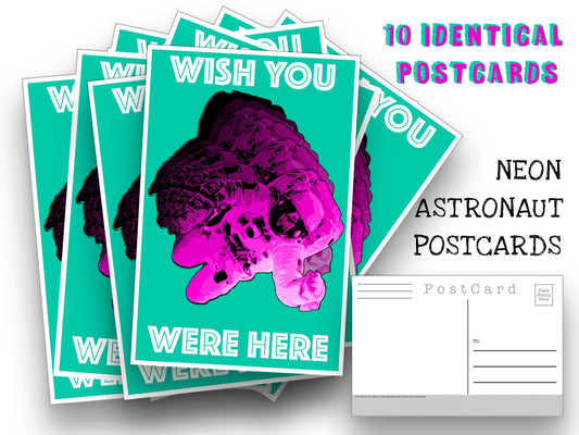 Neon Astronaut Postcards -10 postcard set - Thinking of You - Space - Astronaut Post Card note for mailing collage or scrapbook