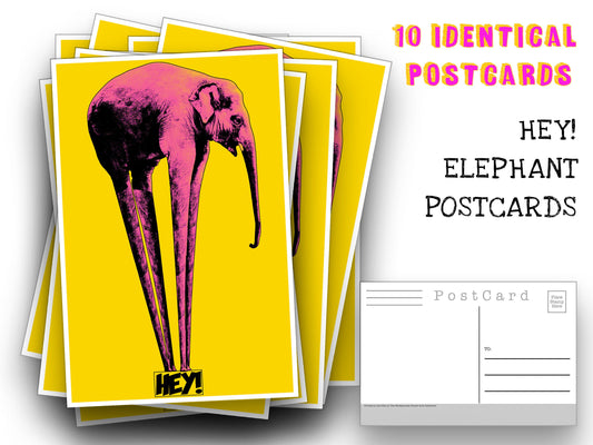 Elephant Postcards - A set of 10 pop elephant Post Cards just to say hey - for mailing collage or scrapbook