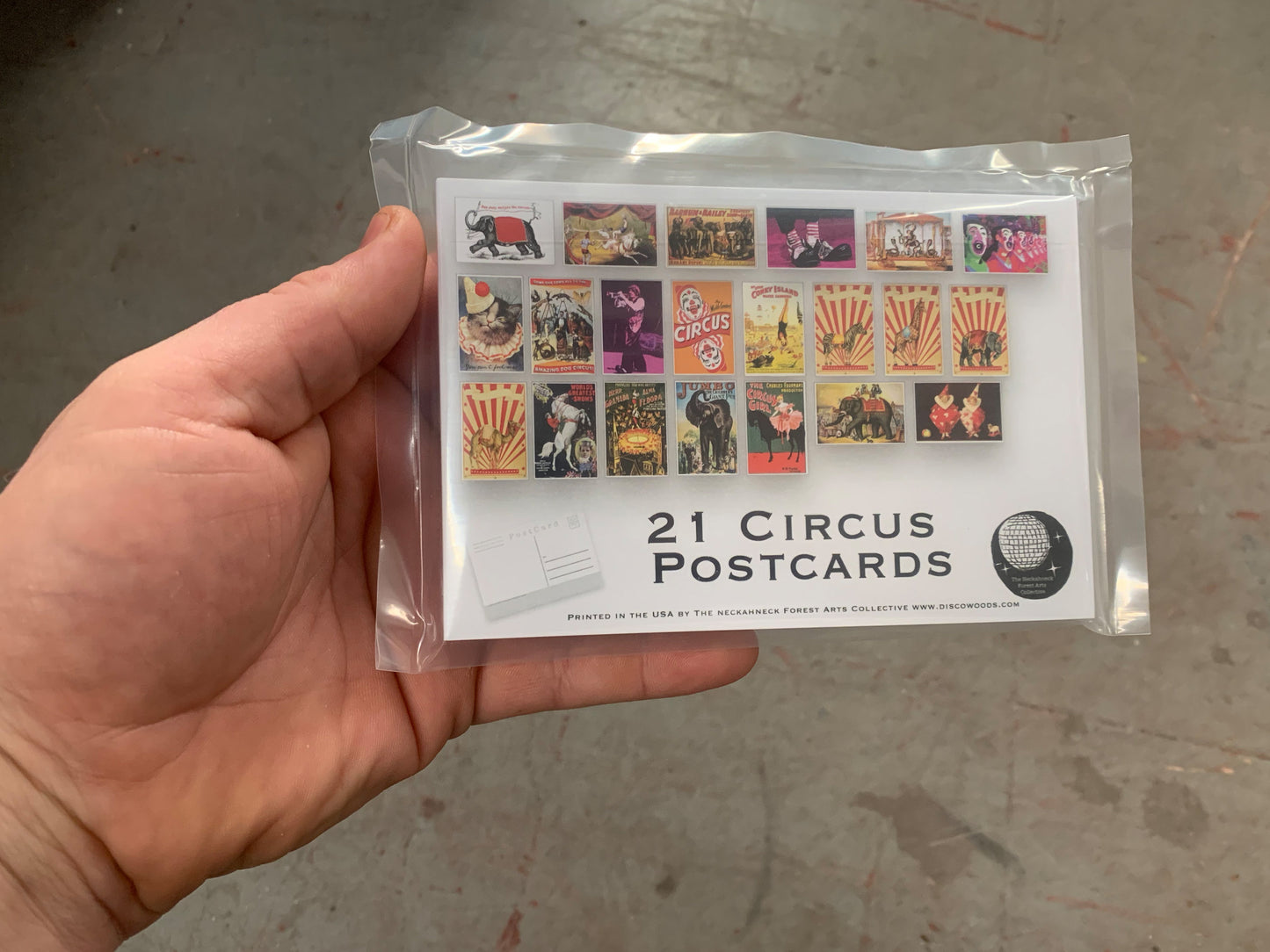 Circus Postcard set - 21 postcards featuring circus poster art, animals and clowns - gift set - scrapbooking - collage kit