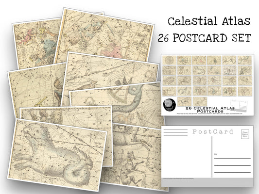 Celestial Atlas Postcard Set - Set of 26 Postcards - Vintage - Space - Scrapbooking Post Cards - Astrology - Natural Wonders