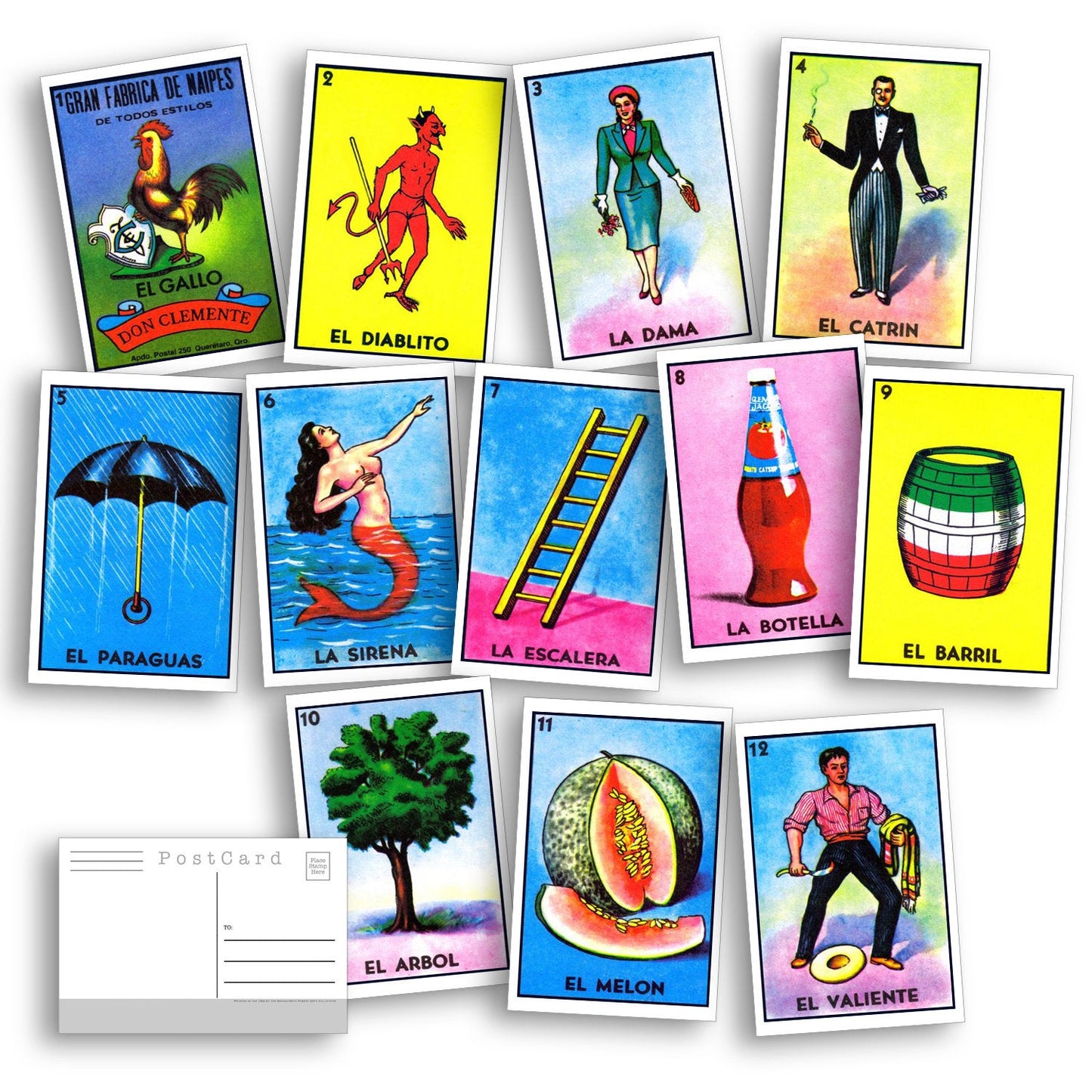 La Loteria Postcard Set - Set of 54 bright high quality Postcards