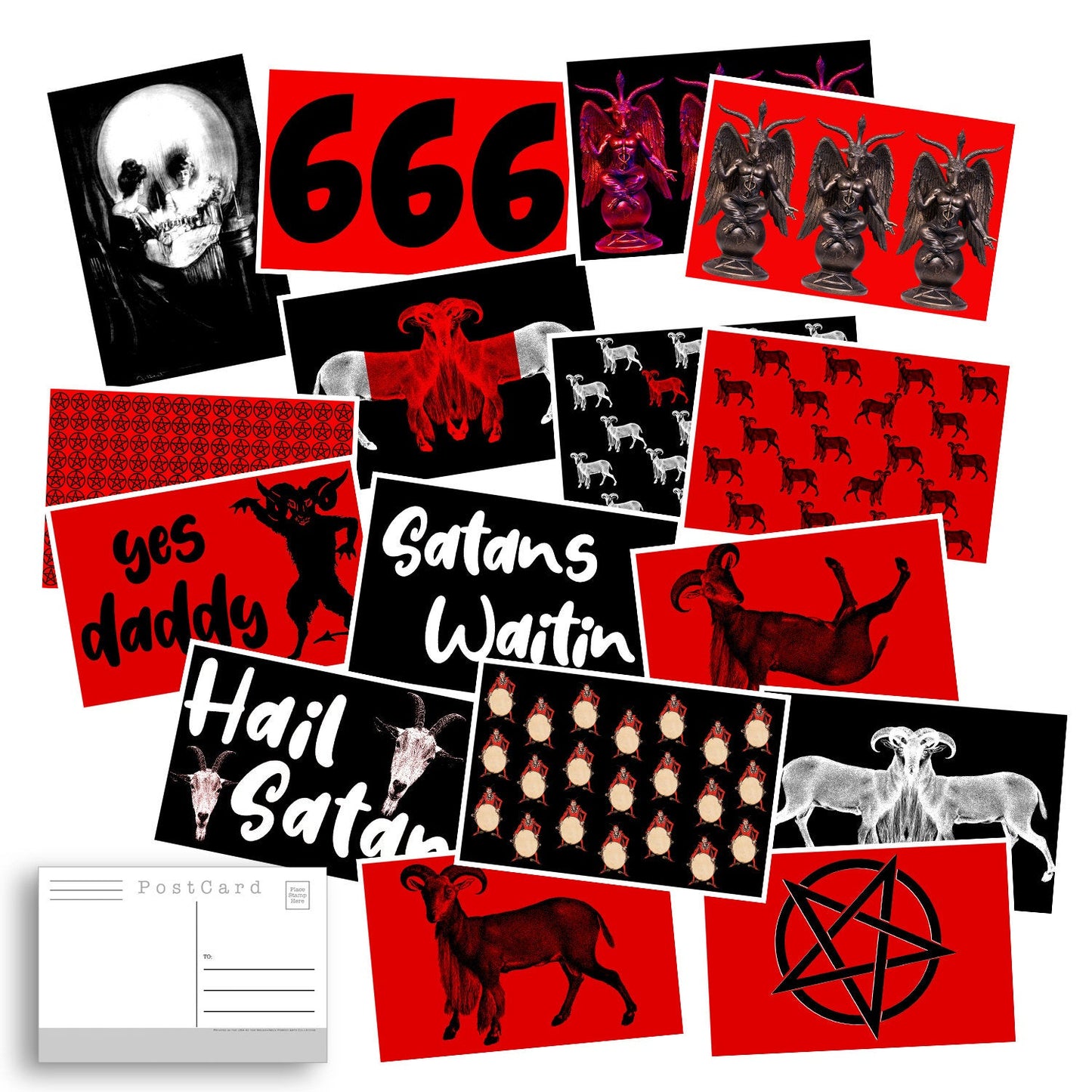 20 high quality Satanic Postcards great for mailing as Post Cards or use them l wall art, collage kits or for home decor