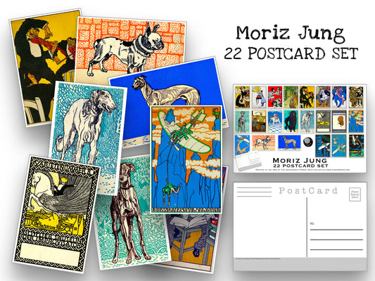 Moriz Jung Postcard Set - Set of 22 Artist Postcards - Fine Art - Dogs - Scrapbooking Post Cards - Vintage illustration postcards