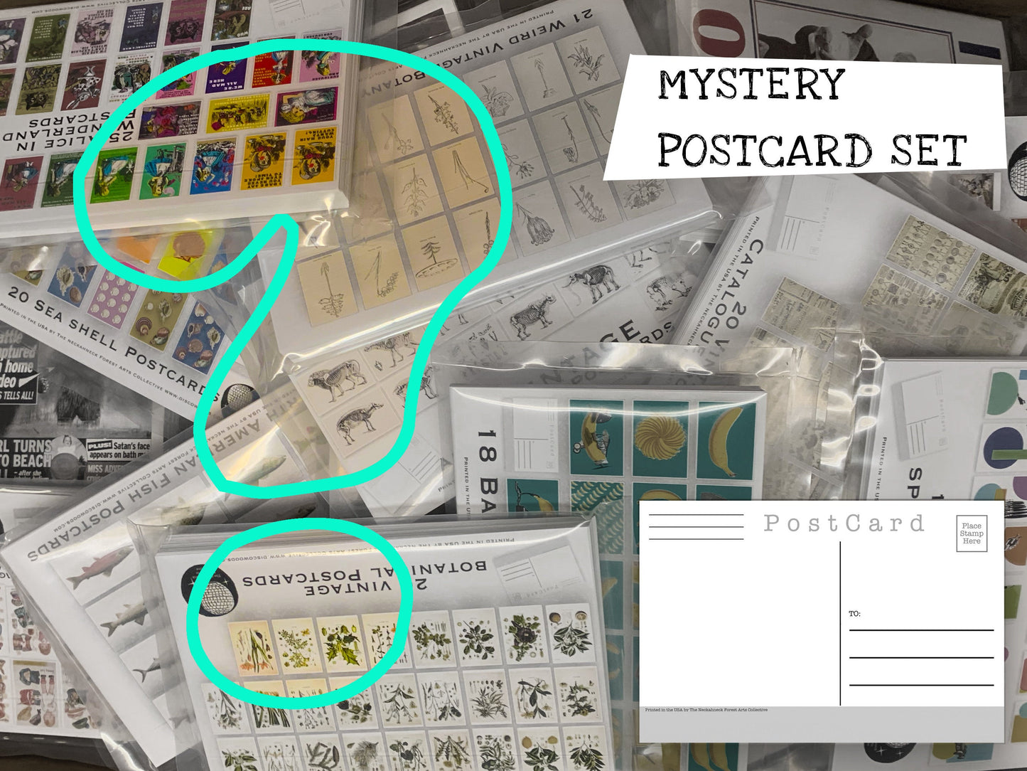 MYSTERY Postcard Set - A mystery pack of postcards from our shop - even we won't know what you get! free domestic shipping