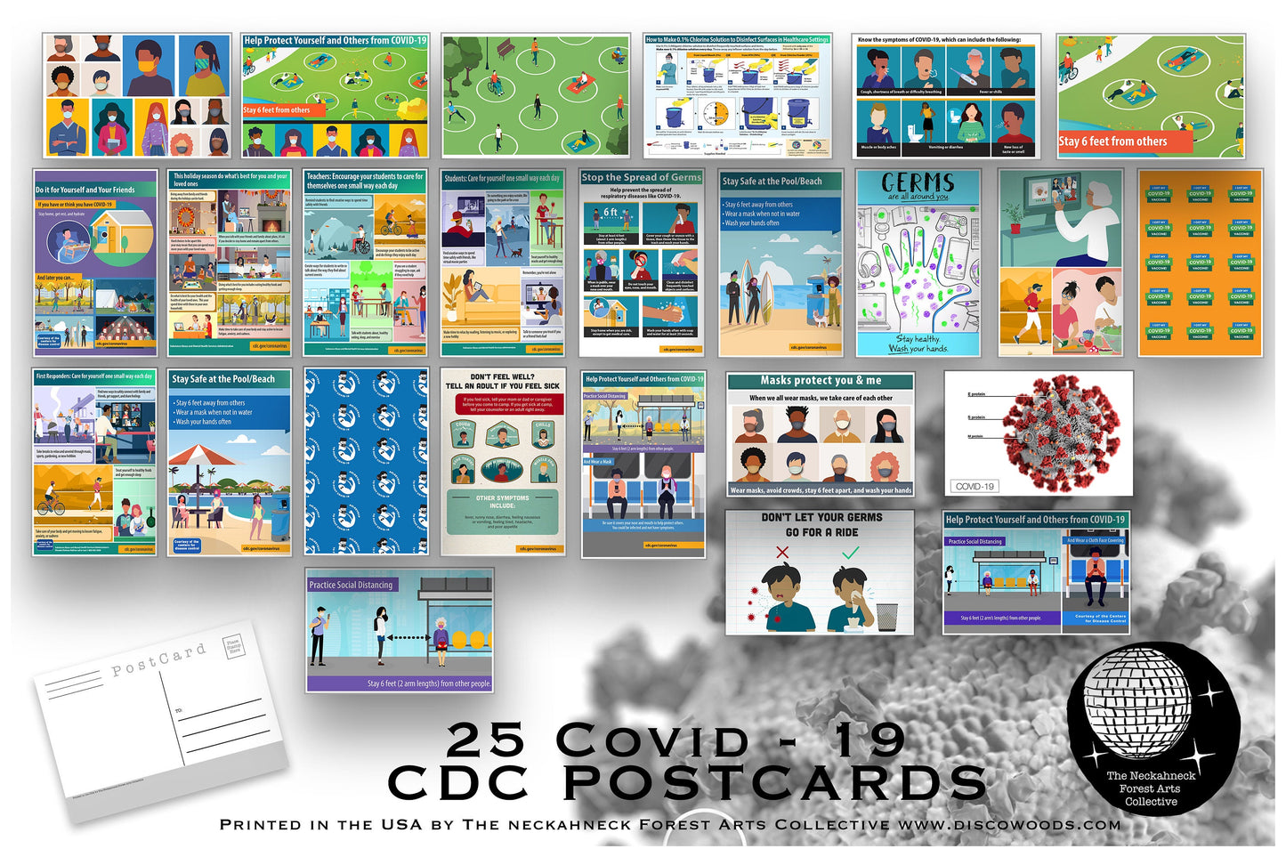 Covid 19 Postcard Set - Set of 25 Corona Virus Postcards - Created from the CDC's Covid-19 posters