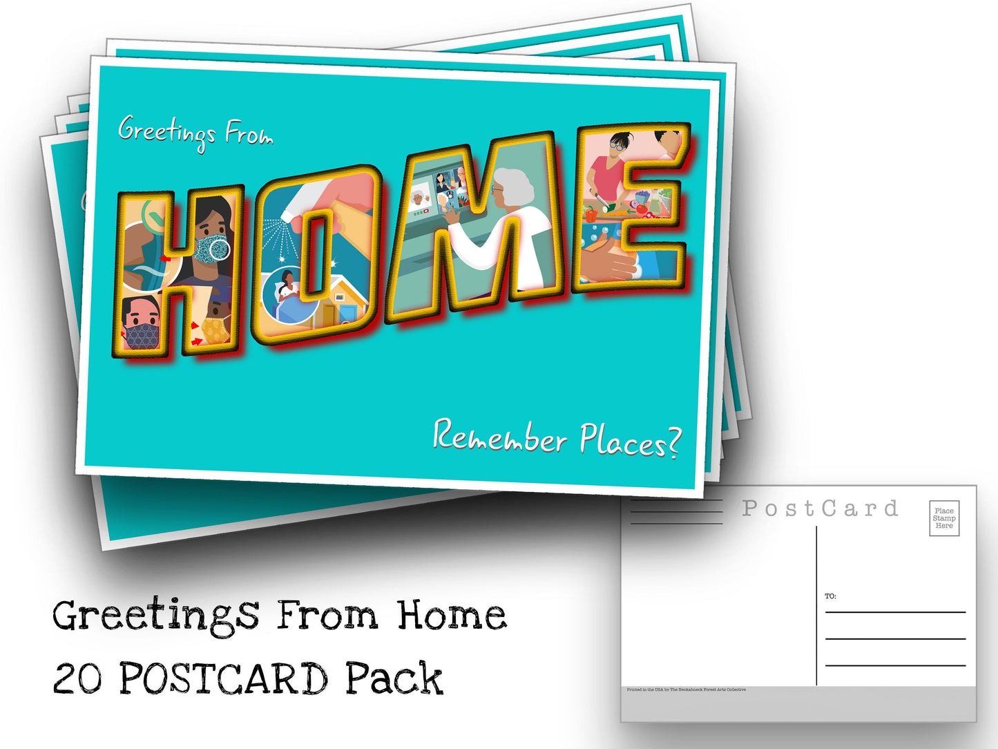 Greetings From Home Postcard Pack- Set of 20 Identical Corona Virus Postcards - Created from the CDC's Covid-19 posters