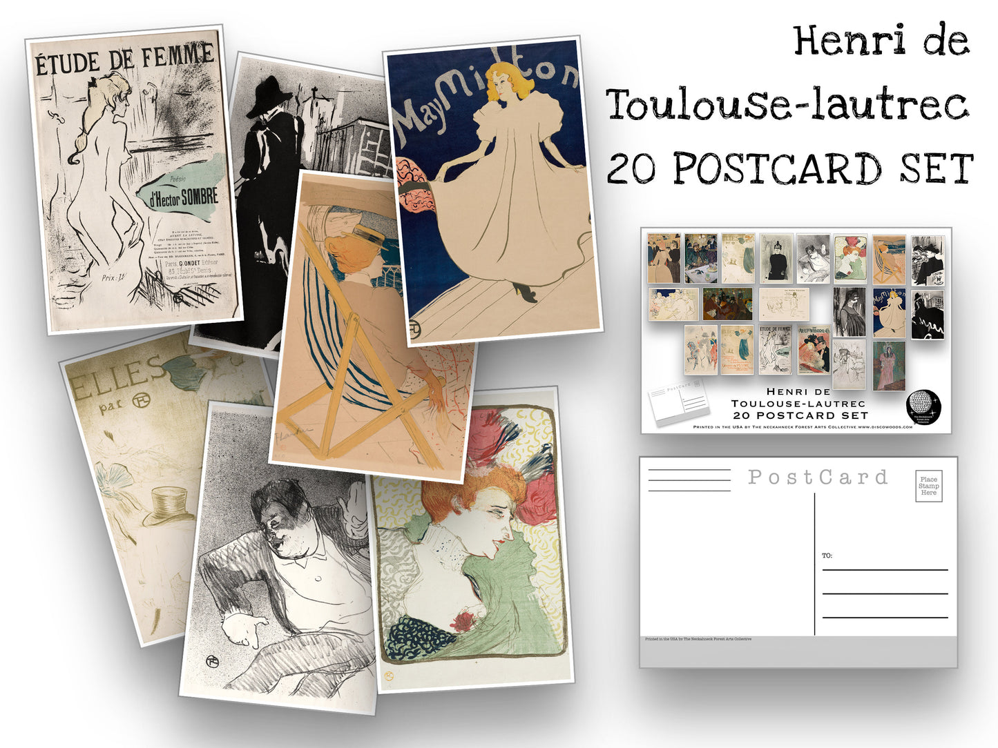 Toulouse-Lautrec Postcard Set - Set of 20 Artist Postcards - Scrapbooking Post Cards - Henri Marie Raymond de Toulouse-Lautrec