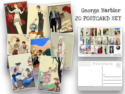 French Fashion Illustration Postcard Set - Set of 20 George Barbier Postcards - Scrapbooking Post Cards - Artist - art nouveau - home decor