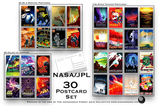 Space Explorer Postcard Set - Set of 30 Postcards - Outer Space Post Cards - NASA - Space Tourism - JPL - Galaxy of Horrors