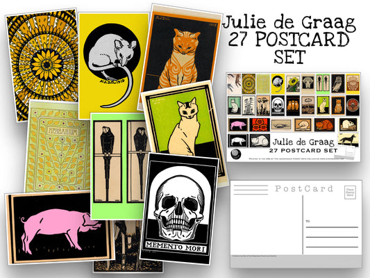 Julie de Graag Postcard Set - Set of 27 Postcards from Dutch artist  - Scrapbooking Post Cards - Artist - animal postcards - home decor