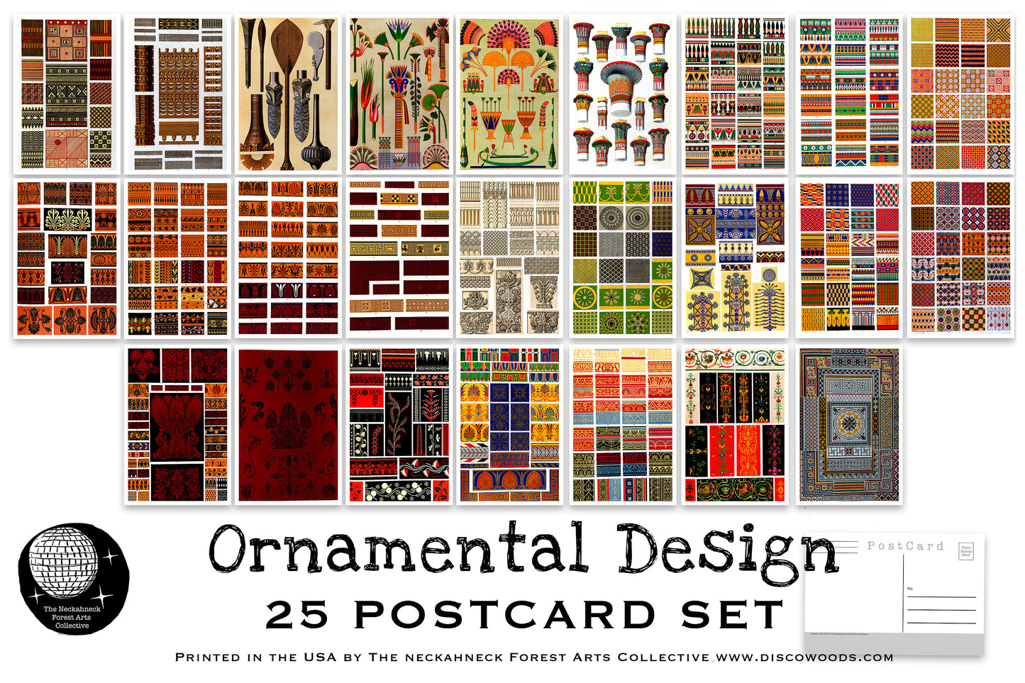 Ornimental Design Postcard Set - Set of 25 Artist Postcards - Ornamental patterns - Grammar of Ornament -Scrapbooking - Vintage - art deco