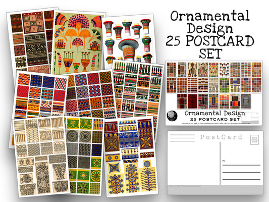 Ornimental Design Postcard Set - Set of 25 Artist Postcards - Ornamental patterns - Grammar of Ornament -Scrapbooking - Vintage - art deco